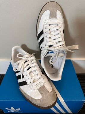 adidas White, Black & Beige Retro Leather Sneakers